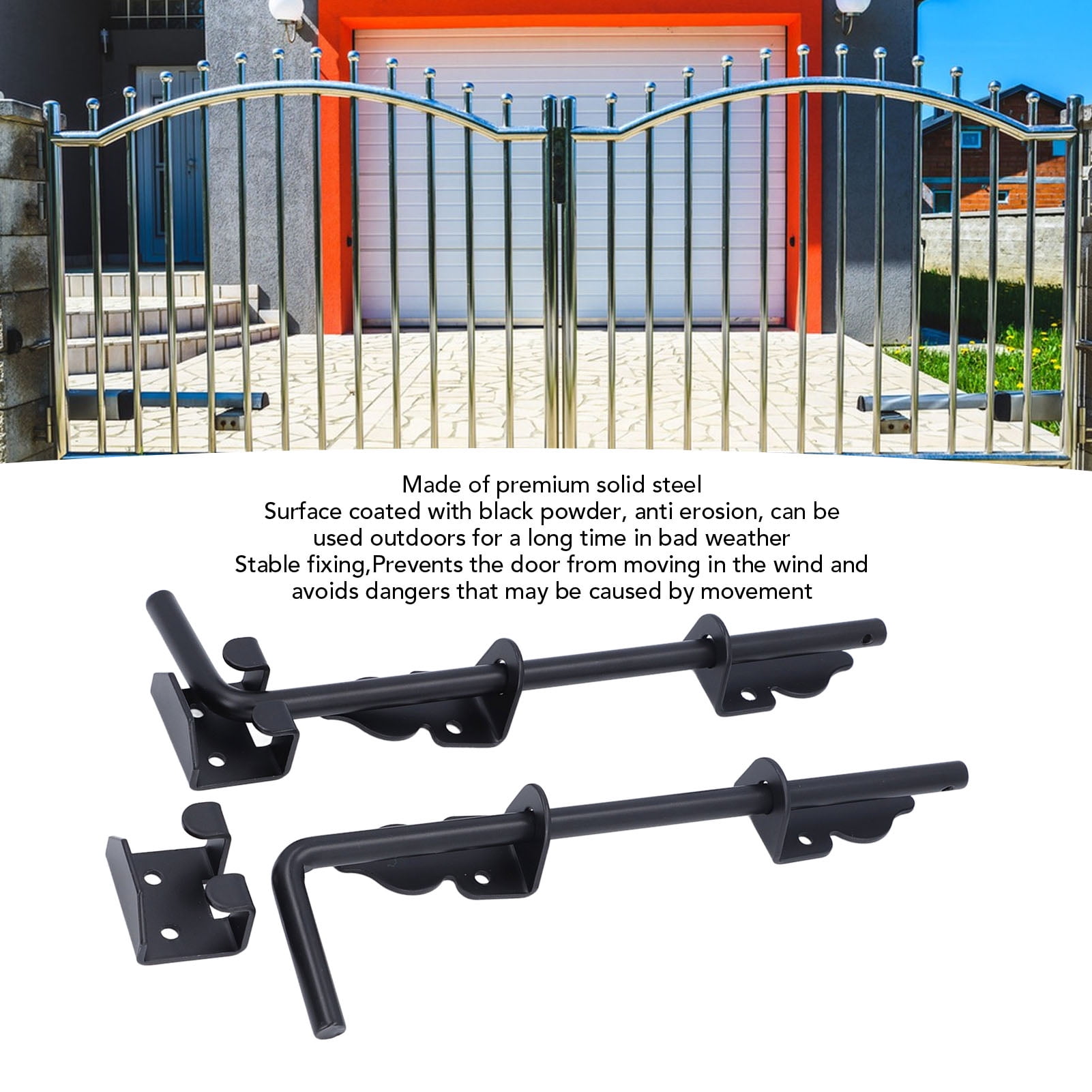 BIMZUC 2-Piece Gate Ground Latch 12 Inch / 30.5 cm Heavy Duty Metal Gate Drop Rod Black Powder Coated Cane Bolt for Wooden Fences Double Gates and Metal Doors