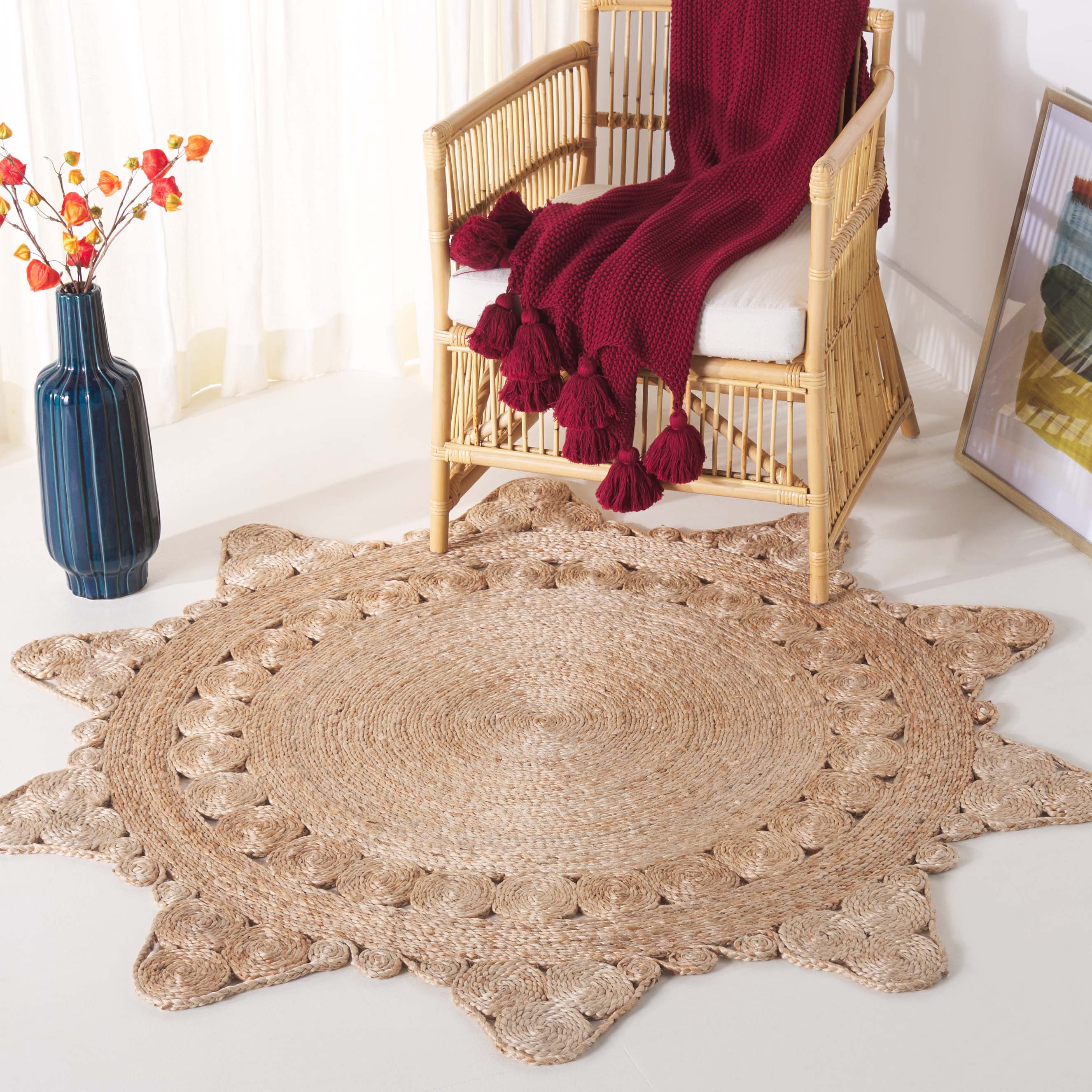 SAFAVIEH Natural Fiber Mackenzie Geometric Area Rug, Natural, 5' x 5' Round