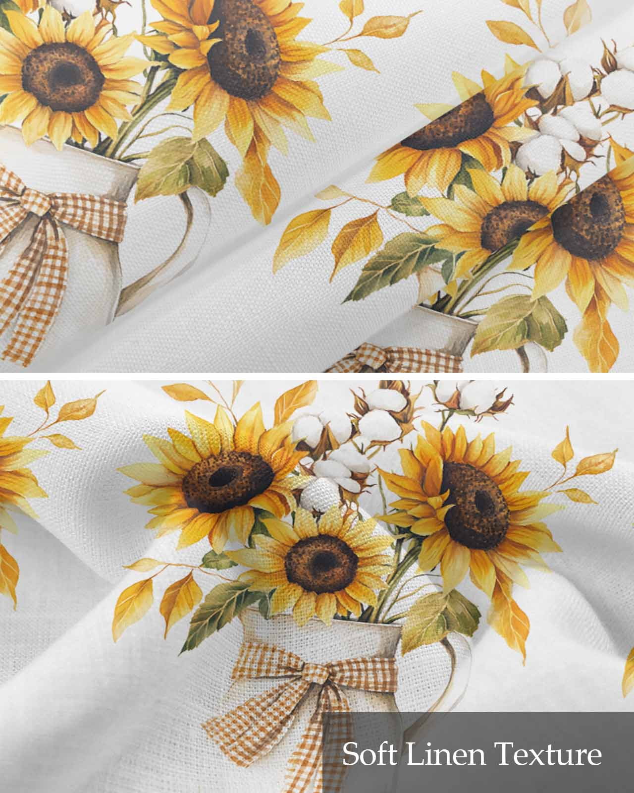 Sunflower Kitchen Valances for Windows Farmhouse Linen Window Valance Curtain for Living Room Window Treatment Farm Country Floral Botanical Plaid Bow Valance Rod Pocket Topper Drape, 60 x 18 Inch