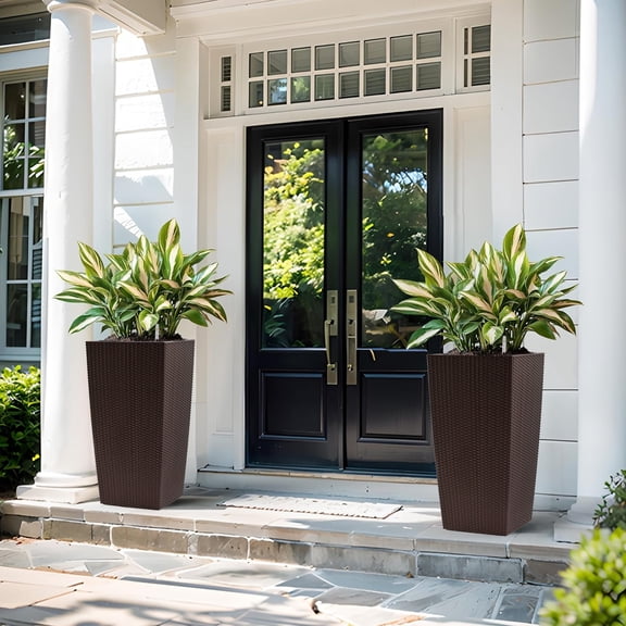 LiviNest 30 Inch Large Self Watering Planter for Outdoor & Indoor Use: Weatherproof Faux Rattan Plant Pot with Water Level Monitor & Drainage - Ideal for Home Entrance Patio Garden Decor by Homeowner