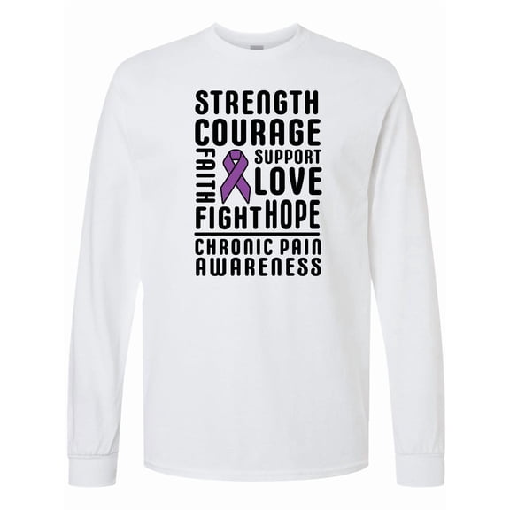 Inktastic Chronic Pain Awareness Strength Courage and Support Long Sleeve T-Shirt