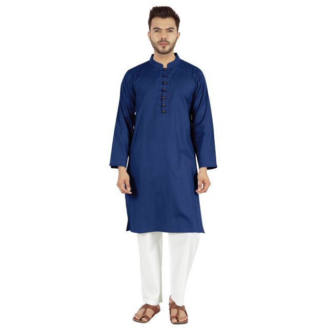 Atasi Ensemble Kurta Pyjama 2 Pcs pour Homme, Col Henley, Kurta Long Décontracté