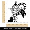 thumbnail image 2 of Christmas Elf with Stocking and Candy Cane Square Rubber Stamp Stamping Scrapbooking Crafting - Large 2.75in, 2 of 7