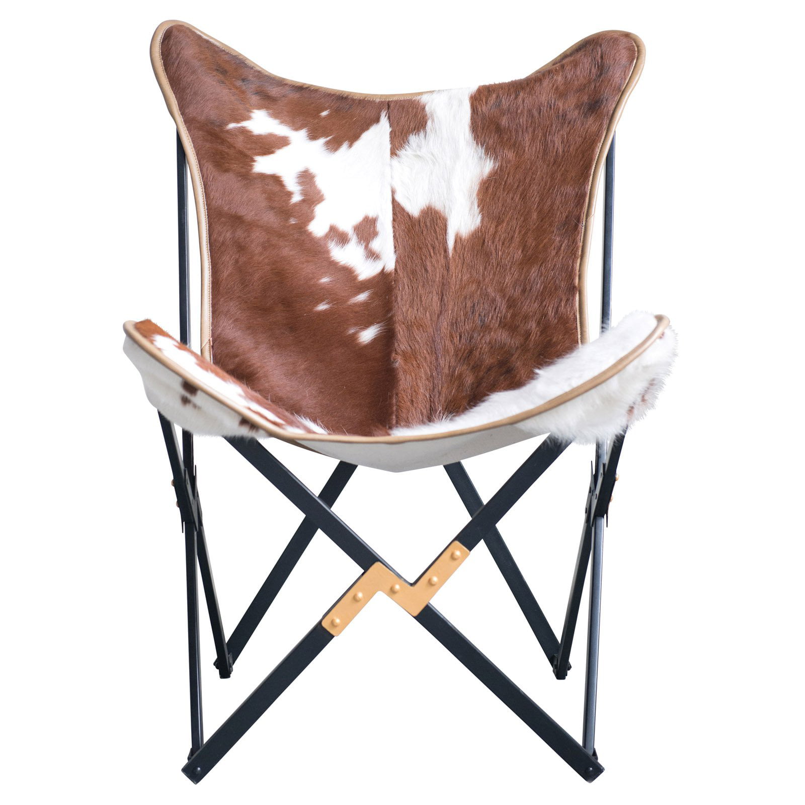 3r Studios Cowhide Folding Butterfly Chair With Black And Gold