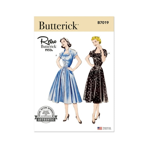Butterick Sewing Pattern 7019 - 1950s Misses' Dress, Size: K5 (8-10-12-14-16)