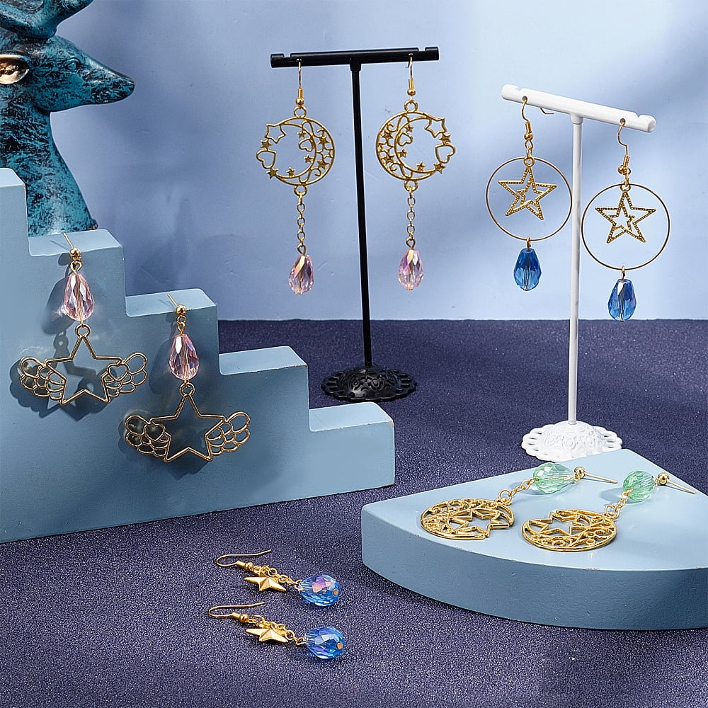 1 Box DIY 10 Pairs Star Moon Dangle Earrings Making Starter Kit Long Drop Stud Hoop Earrings Gold Moon and Star Pendant Charms Linking Rings