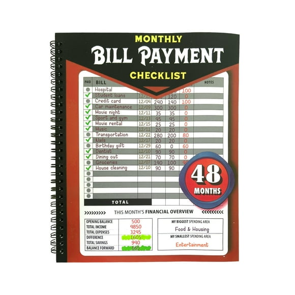 Monthly Bill Payment Checklist: Bill Notebook the 4 Year for Families & 960 Billing Records Included!