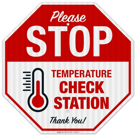Stop Temperature Check Station Sign, Social Distancing Sign,