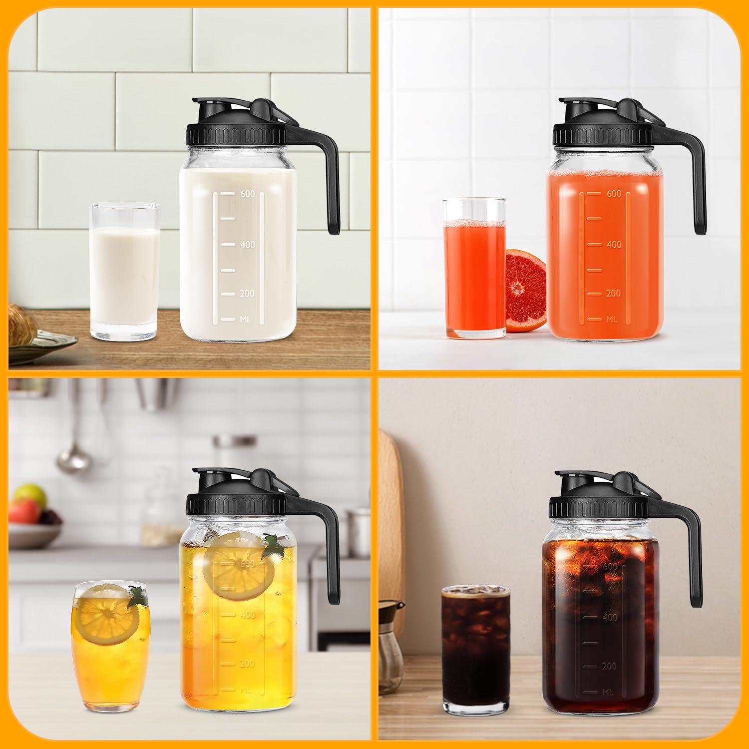 JOUALY 2-Pack 32oz Glass Mason Jar Pitchers with Lids, Black photo 3