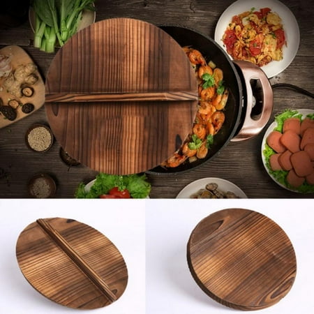 

Kitchen Multi-Functional Wood Wok Lid Cover Anti-Scalding Wooden Lid Kitchen Tool for Cooking Cast Iron Wok Pot Cover - 13.8