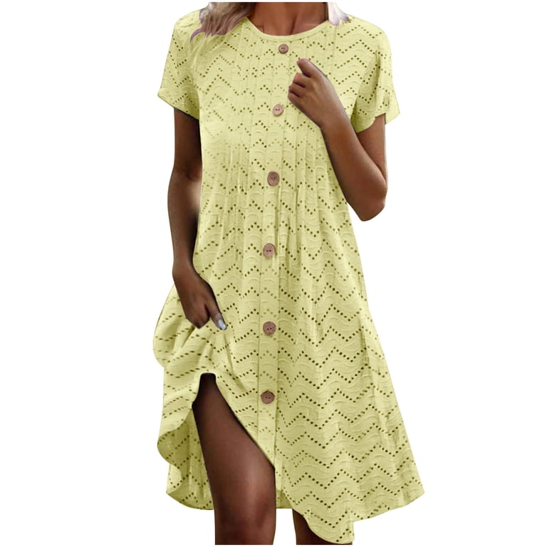 ITSAME Women's Midi Dress, Round Neck Short Sleeve Comfy Causal Summer Flare Fit Dresses Yellow XL - Walmart.com ITSAME Women's Midi Dress, Round Neck Short Sleeve Comfy Causal Summer Flare Fit Dresses Yellow XL - Walmart.com