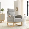 thumbnail image 3 of Upholstered Rocking Chair, Modern Accent Rocker Armchair with Side Pocket and Solid Wood Base,Leisure Single Sofa Chair for Bedroom, Apartment, Office,Grey, 3 of 7