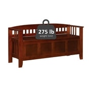 Linon Brandt Rubberwood Split Seat Slatted Back Storage Bench in Walnut Brown