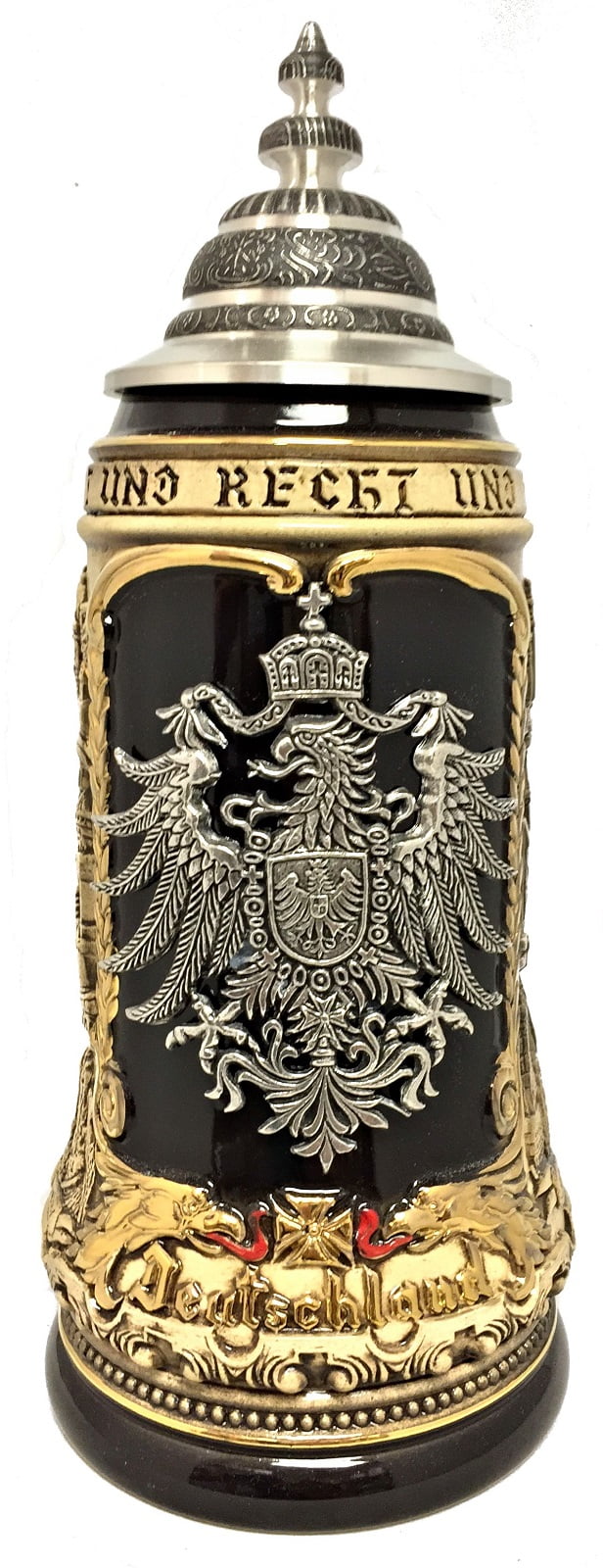 Rustic Deutschland Pewter German Eagle with Cities LE German Beer Stein 1 L