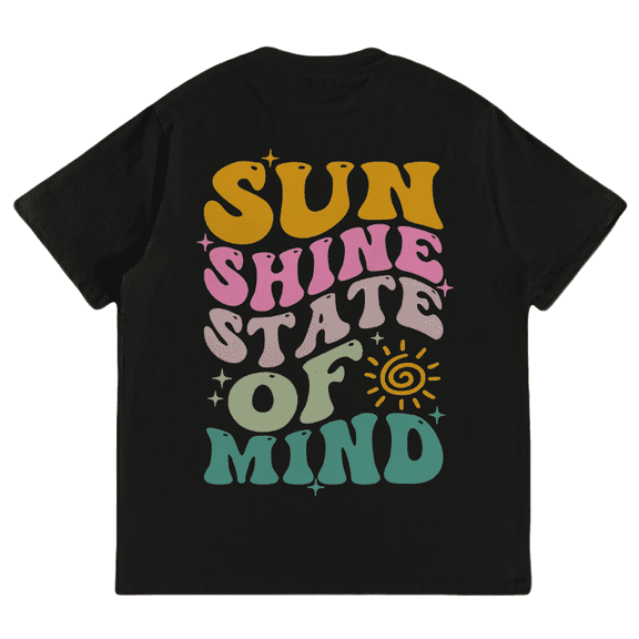 Happy Vibes Summer Graphic Tee - Sunshine State of Mind Quote Tops, Women's Trendy Preppy Cotton Shirt