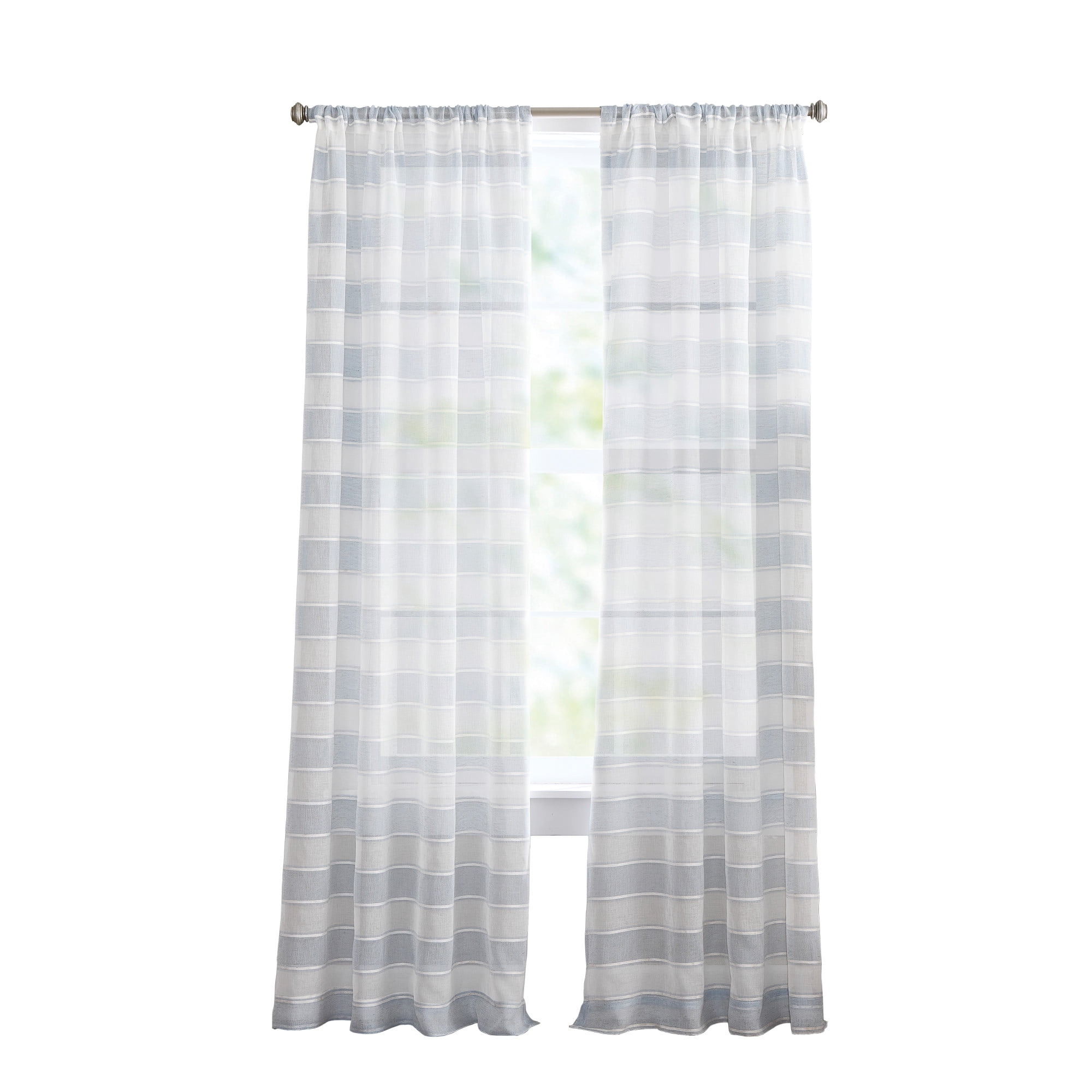 Curtainworks Harbor Curtain Panel Pair Chambray Blue, Pole Top, Sheer, Indoor, 50" x 63", Adult