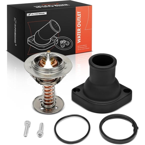 A-Premium Engine Coolant Thermostat Housing Assembly Compatible with GM LS1 LS2 LS7 1997-2008 Engine Thermostat, Black Aluminum, Straight, with 160° Thermostat and 2 Bolts