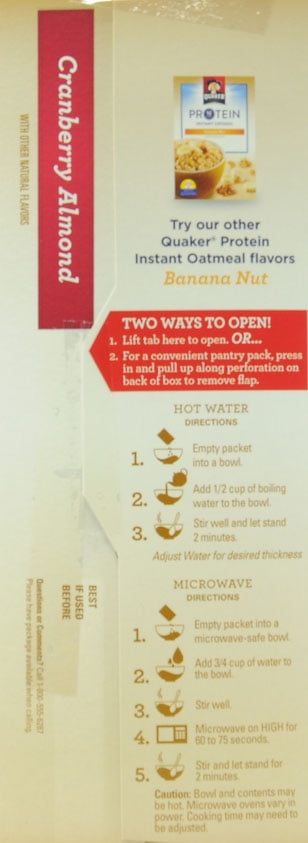 Quaker Protein Cranberry Almond Flavor Instant Oatmeal 8-2.18 oz. Packets