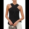 thumbnail image 3 of Blusa Informal de Verano para Mujer, de Punto, Sin Mangas, con Cuello Halter Cruzado y Color Liso. Negro XL, 3 of 9