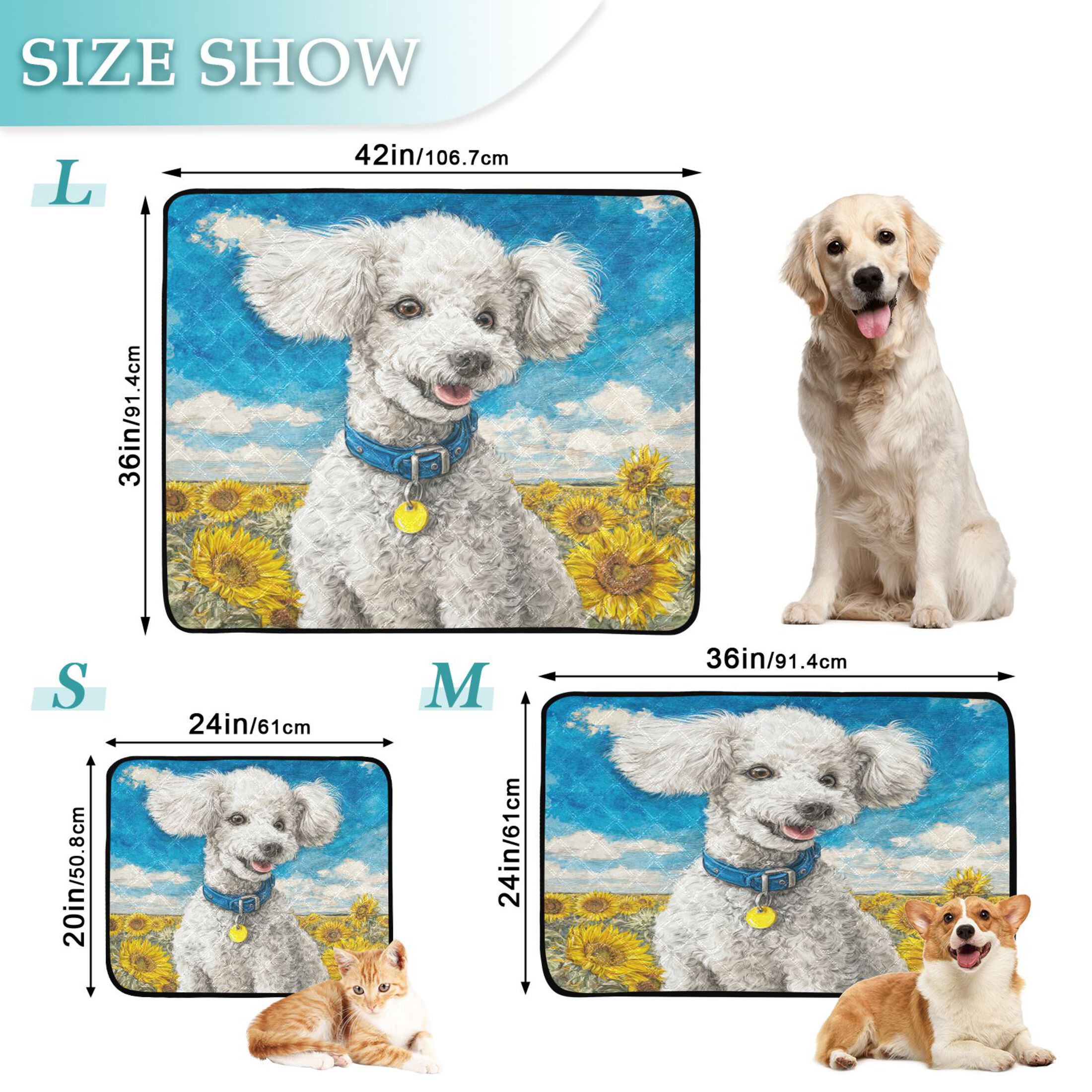 Qxltty White Poodle Cat litter Pads Pet Set of 2 Diaper Mats Center Anti-leakage Layer Absorbent Soft and Comfortable