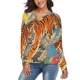 thumbnail image 3 of Fierce Tiger Majestic Clouds Flowers Art V-neck Sweater Winter Clothes Long Sleeve Knitwear Sweater Women's Pullover, 3 of 5