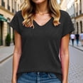 thumbnail image 2 of Bainana Womens Shirts Solid Color Short Sleeve V Neck Top Stylish Comfort Fit Women'S School Work Summer T-Shirts Black Size Xl, 2 of 6