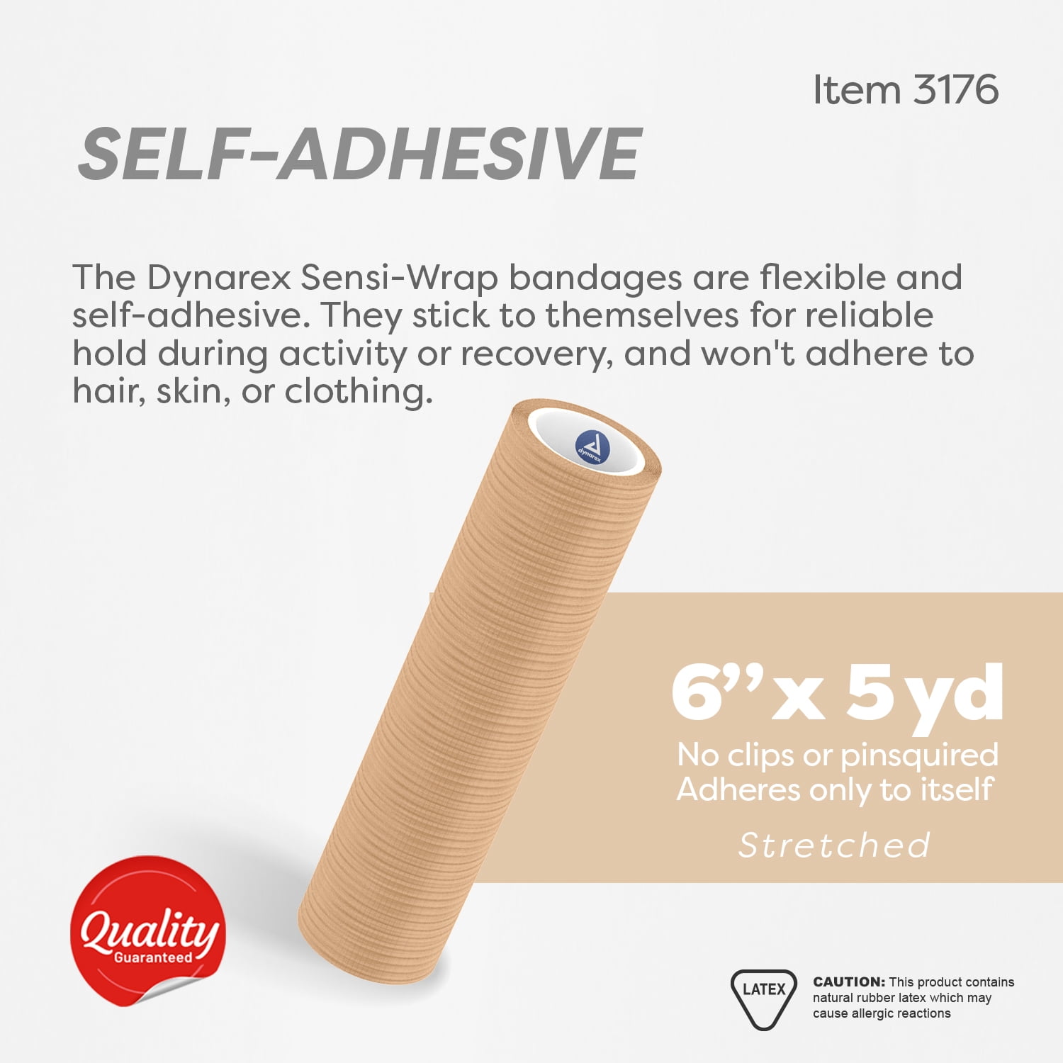 Dynarex Sensi-Wrap Self-Adhesive Bandages, 12-Pack, 6" x 5 yards, Tan, Latex, Colored Elastic Cohesive Athletic Tape, Tattoo Grip & Vet Wrap