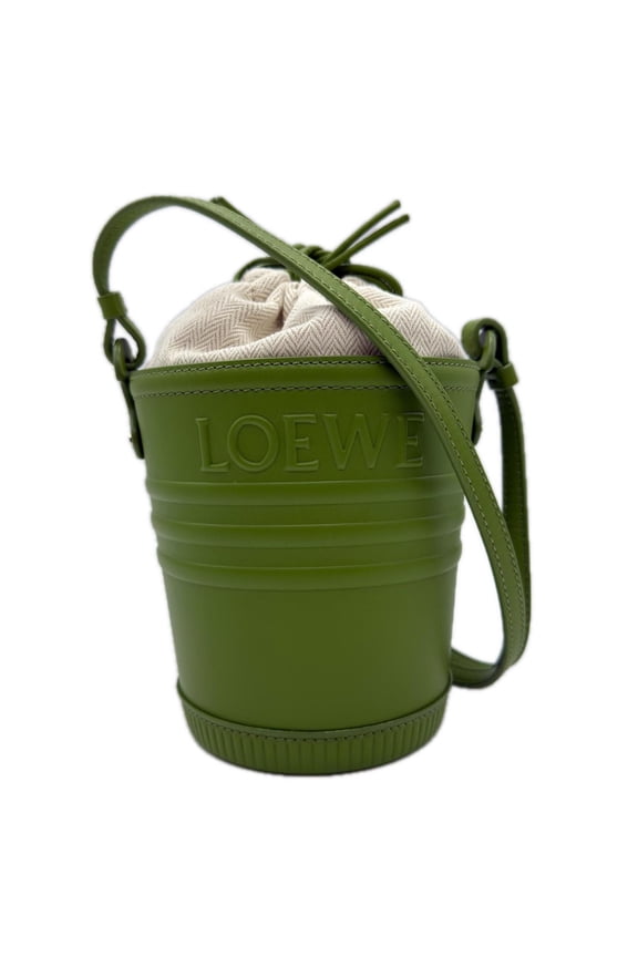 Pre-Owned LOEWE Calf Leather Jardiniere Pocket A630G43X01 Shoulder Bag in Green and Canvas for...
