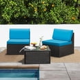 thumbnail image 3 of Devoko 3 Pieces Small Patio Conversation Polyester Outdoor Bistro Set with Steel Frame All Weather Cushions,Blue, 3 of 7