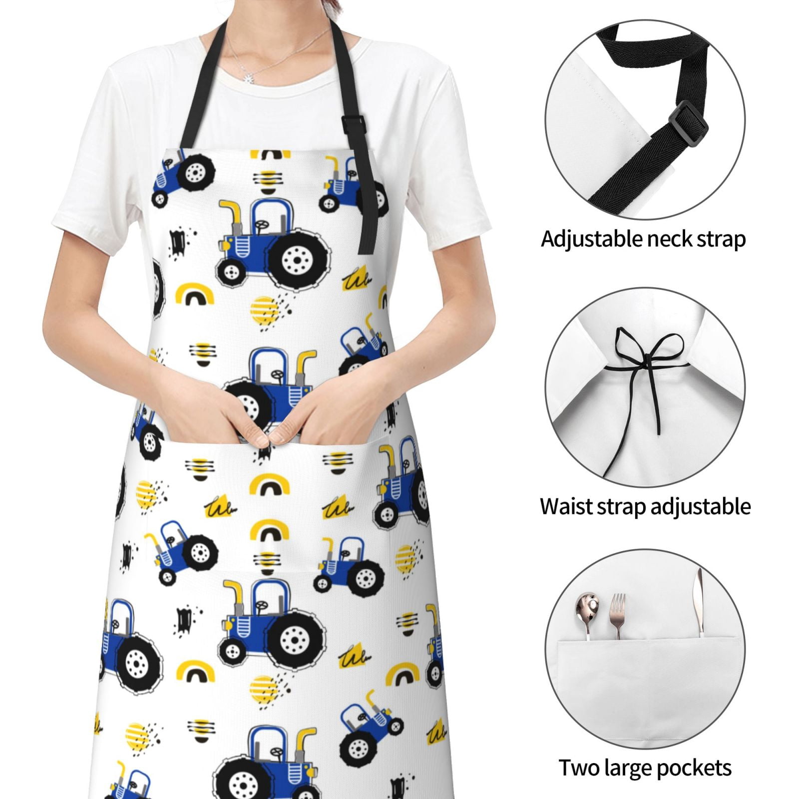 Kdxio Tractor And Vehicle Apron with Pockets Adjustable Kitchen Aprons for Men Women Waterproof Aprons for Cooking,Drawing,Crafting, Baking Household Cleaning