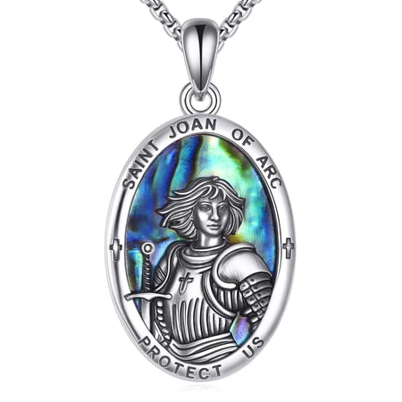 XATENJE Joan of Arc Necklace 925 Sterling Silver Saint Joan of Arc Medallion Pendant Religious Jewelry Gifts for Women Men