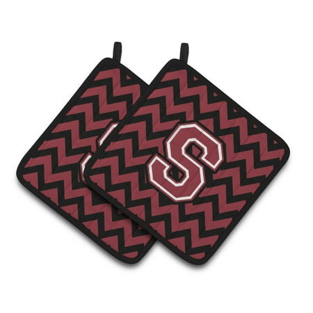 

Carolines Treasures CJ1052-SPTHD Letter S Chevron Garnet and Black Pair of Pot Holders 7.5HX7.5W multicolor