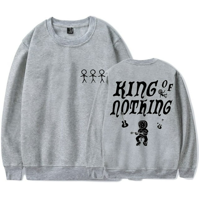 BoyWithUke King of Nothing Logo T-Shirt à Manches Longues - Chandail en Molleton de Mode Hip Hop Unisexe,TP,Gris