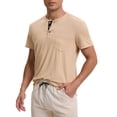thumbnail image 4 of Camisetas Henley para hombres INSPIRE CHIC, casuales de verano, de manga corta, con botones, básicas, 2XL, caqui, 4 of 6