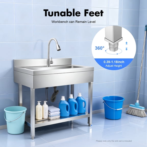 Stainless Steel Kitchen Sink, Freestanding Commercial Sinks, Stainless Steel Sink for Laundry Room Bathroom Farmhouse