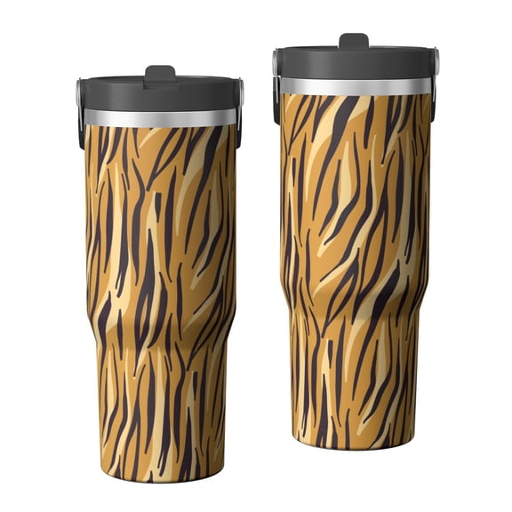 Leopard Print 30oz Handheld Travel Tumbler with Handle – Double Wall Stainless Steel Insulated Cup, Flip Straw Lid, Leak-Proof & BPA-Free for Hot and Cold Drinks – Durable Coffee & Juice Mug Black