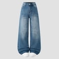thumbnail image 2 of Girls Blue Wide Leg Jeans High Rise Balloon Pants Stretchy Vintage Denim for Teens Juniors 9-16 Years Casual School Jeans,Size 12-13 T, 2 of 6