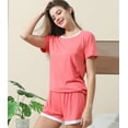 thumbnail image 2 of Doublju Women's Short Sleeve Round Neck Pajama Sleepwear 2 pcs Set (Plus Size Available), 2 of 5