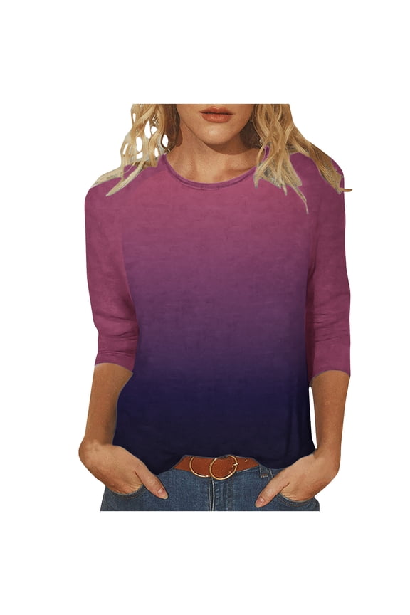 Raglan Sleeve Tshirts for Women 3/4 Sleeve Shirts Summer Tops Crewneck Baseball Tees Shirt Multicolor,XL