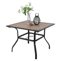 37" Square Patio Dining Table Outdoor Furniture Table for Backyard Bistro Garden Deck, Imitation Wood Table Top, 1.57” Umbrella Hole Brown
