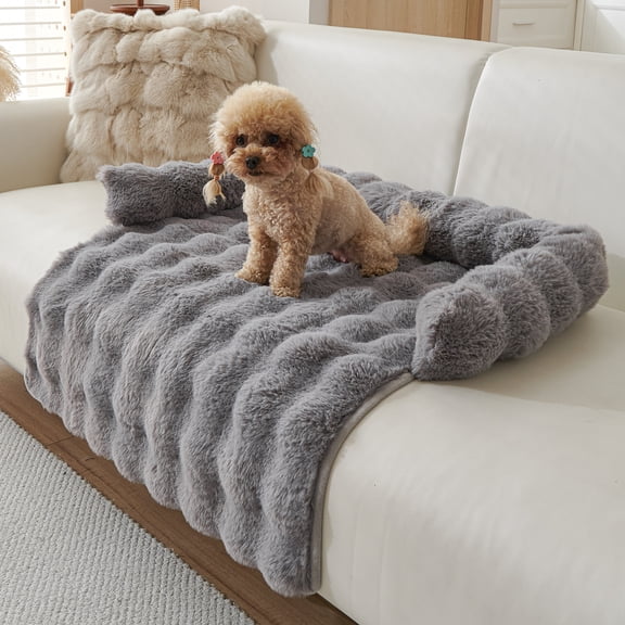 JoyPetto Couch Protector Pet Bed, Plush Sofa Cushion with Soft Neck Bolster for Dogs & Cats, DrakGray, 29.5 x 29.5 in
