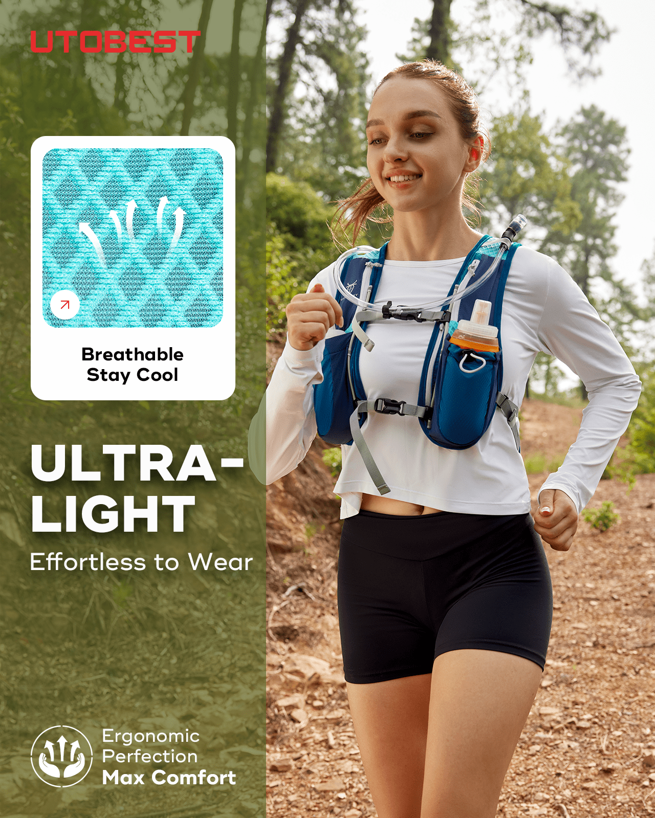 UTOBEST Running Backpacks Lightweight Hydration Pack Functional Running Vest 5L