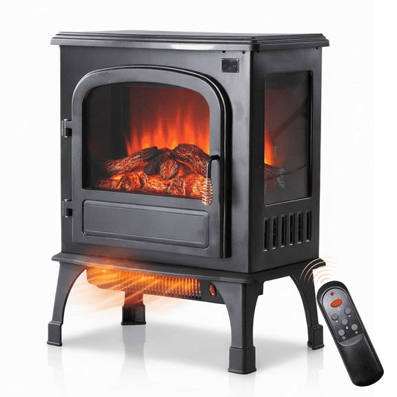 Airdown 26" Freestanding Electric Fireplace Heater with 3D Flame Effect & Remote Control & 12H Timer, Portable Fireplace for Indoor Use, Overheat & Tip-Over Protections for Bedroom Living Room