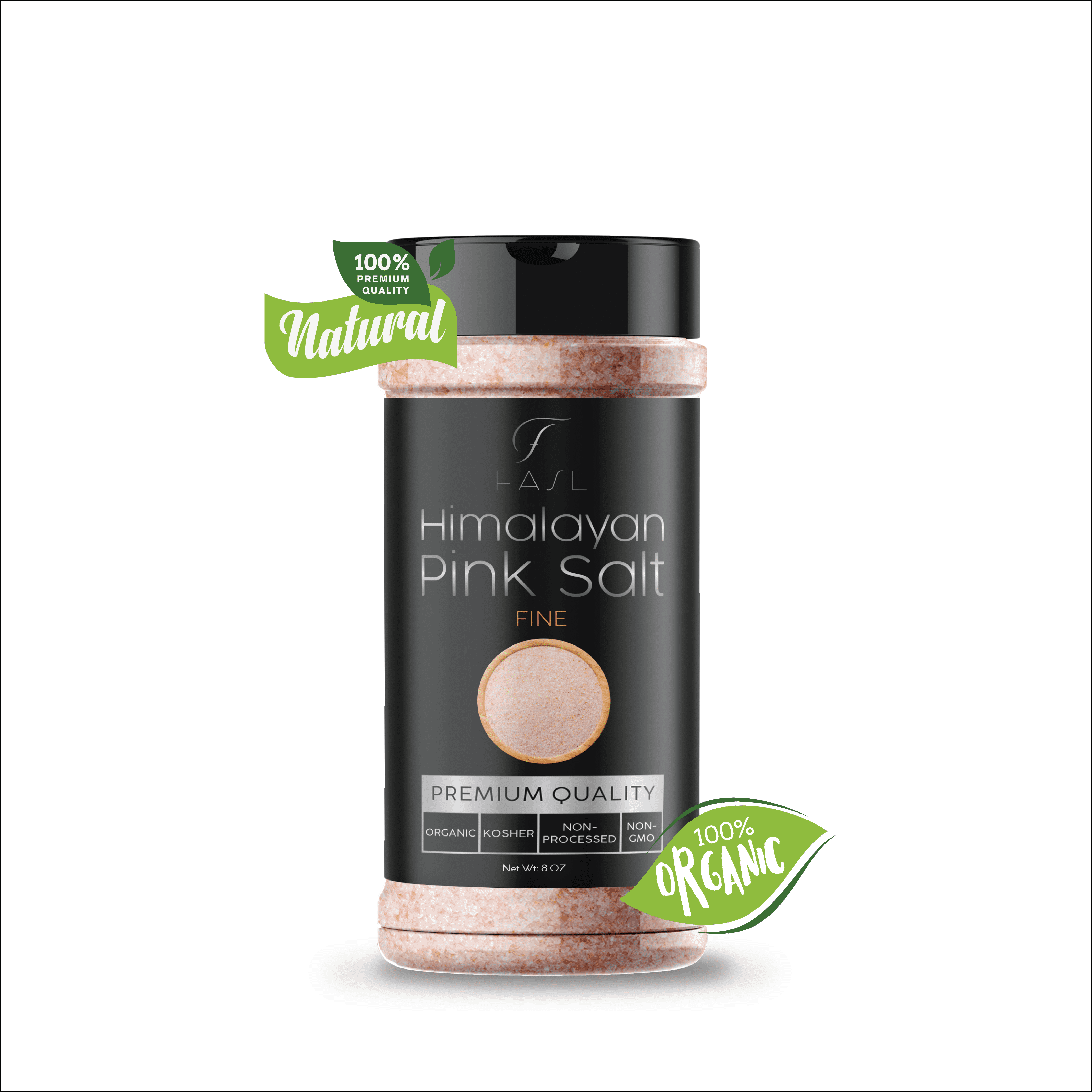 Fasl Organic Himalayan Pink Salt Fine with Reusable Salt Shaker- 8 oz