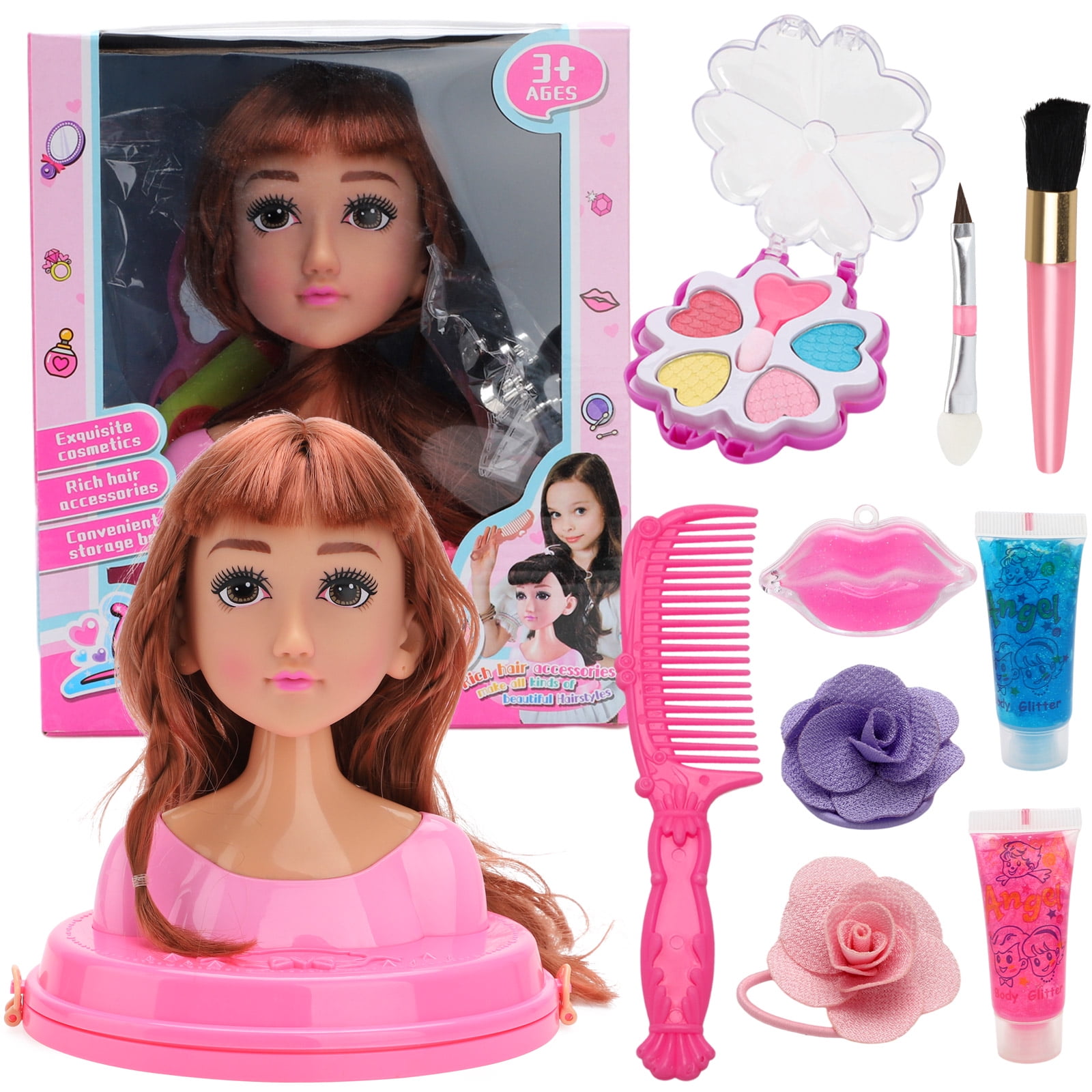 GIRLS TOY DOLL STYLING HEAD WITH ACCESSORIES COMB MIRROR MAKE UP BEAUTY VANITY 