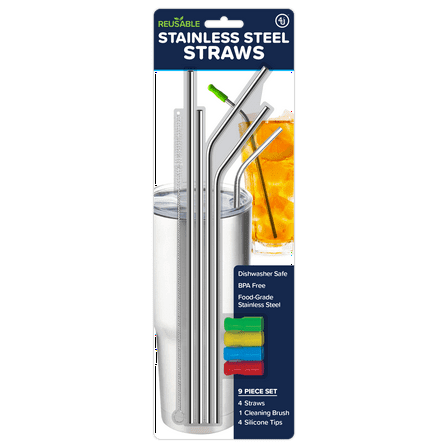 4th Utensil Reusable Silver Stainless Steel Straw Set