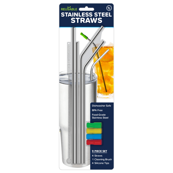 4th Utensil Reusable Silver Stainless Steel Straw Set