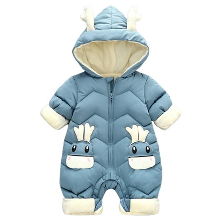 

Beiwei Baby Casual One Piece Puffer Romper Thicken Onesies Hooded Jumpsuit Infant Long Sleeve Home Blue 90cm