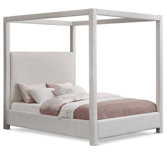 Meridian Furniture Eden Contemporary Boucle Fabric Queen Bed in Cream
