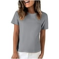 thumbnail image 2 of Shirt for Woman Casual Women Blouses Women Summer Shirt Tshirts Women Trendy Tee Shirt Women Fitted Women's Solid Color Short Sleeved Round Neck Pullover Casual and Fashionable Tops, 2 of 7